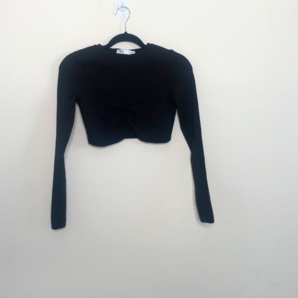 Zara crop ruched long sleeve top